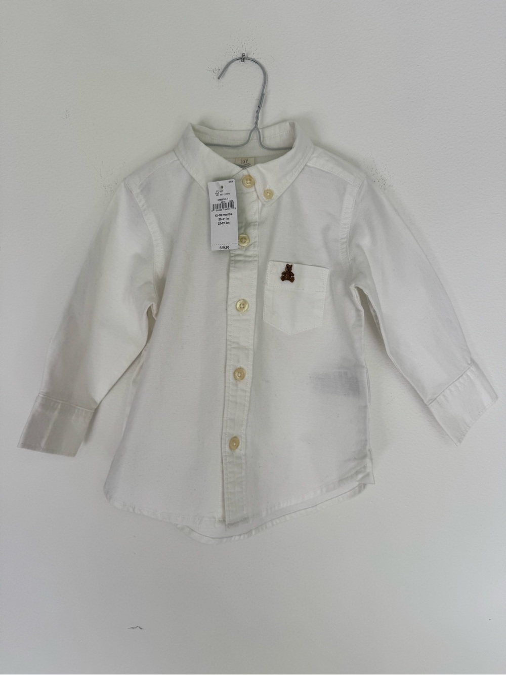 NWT Boys Baby Gap White Button-up Shirt- Size 12-18 month